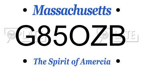 G85OZB Massachusetts License Plate