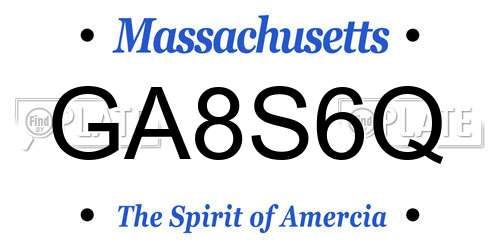 GA8S6Q Massachusetts License Plate