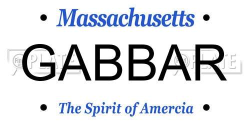 GABBAR Massachusetts License Plate