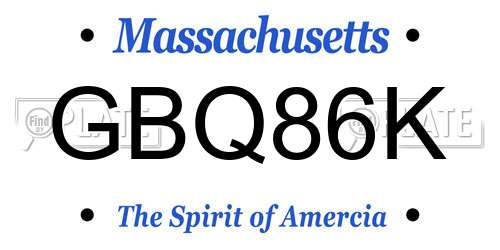 GBQ86K Massachusetts License Plate