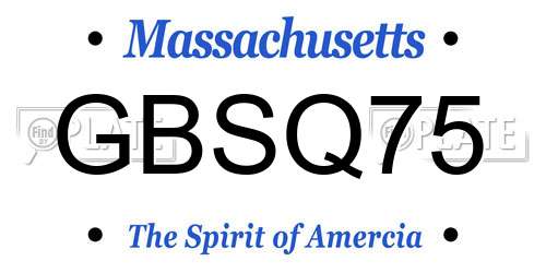 GBSQ75 Massachusetts License Plate