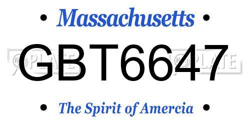 GBT6647 Massachusetts License Plate