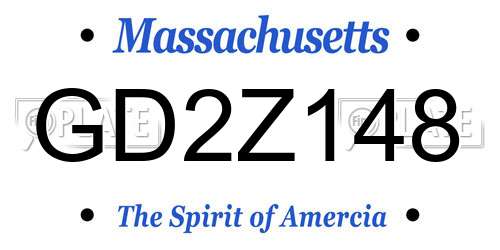 GD2Z148 Massachusetts License Plate