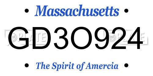 GD3O924 Massachusetts License Plate