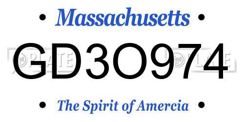 GD3O974 Massachusetts License Plate