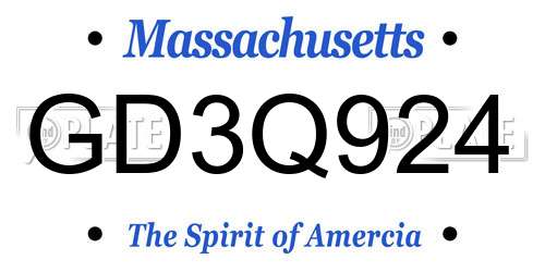 GD3Q924 Massachusetts License Plate