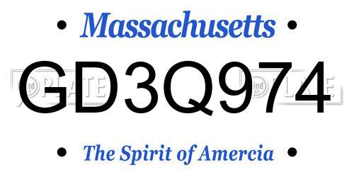 GD3Q974 Massachusetts License Plate