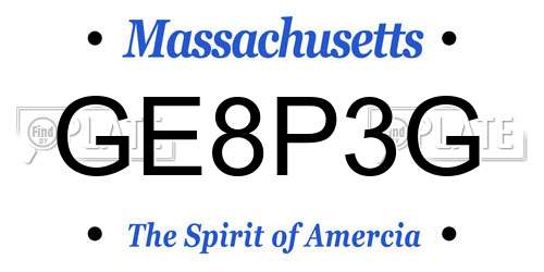 GE8P3G Massachusetts License Plate