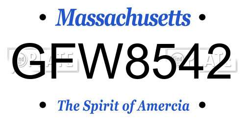 GFW8542 Massachusetts License Plate
