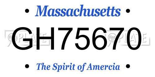 GH75670 Massachusetts License Plate