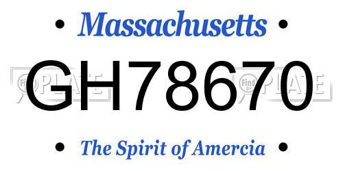 GH78670 Massachusetts License Plate