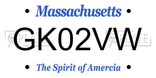 GK02VW Massachusetts License Plate