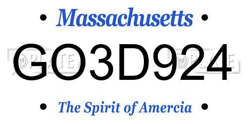 GO3D924 Massachusetts License Plate