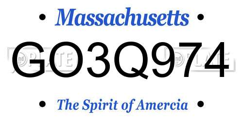 GO3Q974 Massachusetts License Plate
