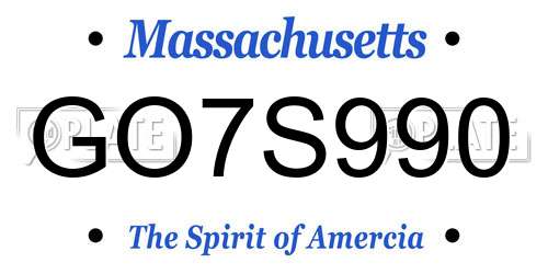 GO7S990 Massachusetts License Plate