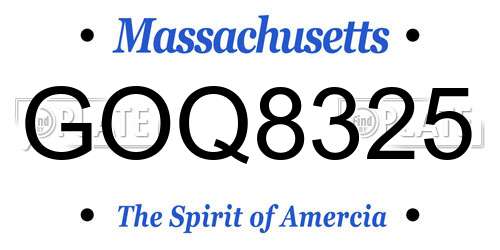 GOQ8325 Massachusetts License Plate