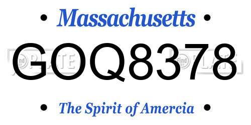 GOQ8378 Massachusetts License Plate