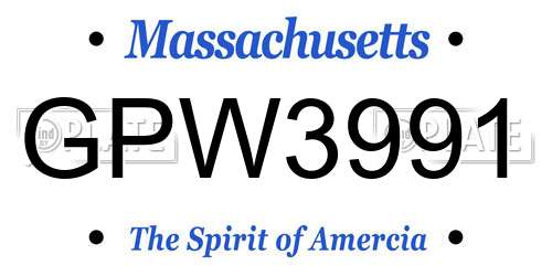 GPW3991 Massachusetts License Plate