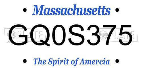 GQ0S375 Massachusetts License Plate