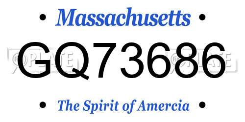 GQ73686 Massachusetts License Plate