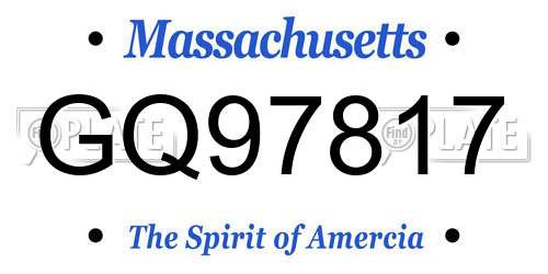 GQ97817 Massachusetts License Plate