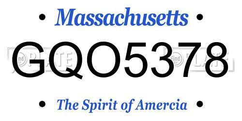 GQO5378 Massachusetts License Plate