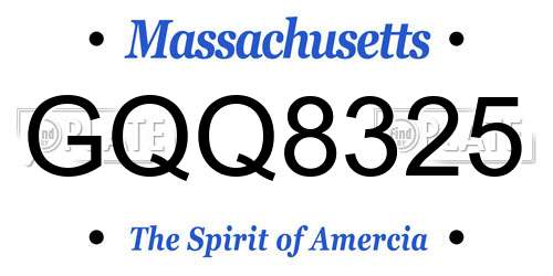 GQQ8325 Massachusetts License Plate