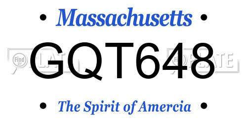 GQT648 Massachusetts License Plate