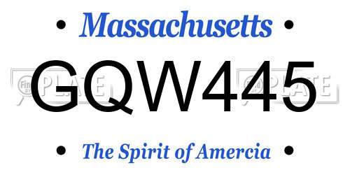 GQW445 Massachusetts License Plate