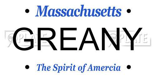 GREANY Massachusetts License Plate