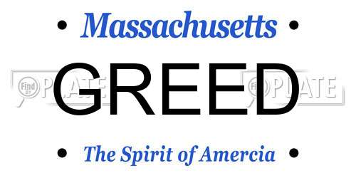 GREED Massachusetts License Plate