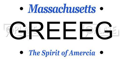 GREEEG Massachusetts License Plate