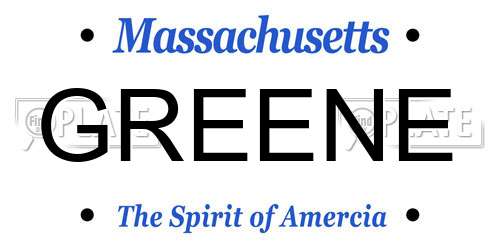 GREENE Massachusetts License Plate