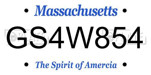 GS4W854 Massachusetts License Plate
