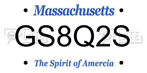 GS8Q2S Massachusetts License Plate