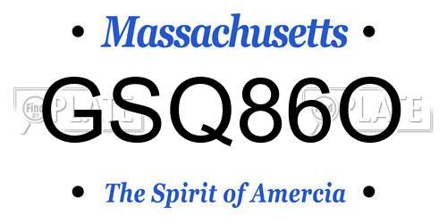 GSQ86O Massachusetts License Plate