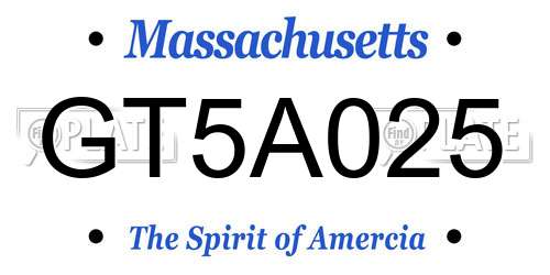 GT5A025 Massachusetts License Plate
