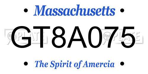 GT8A075 Massachusetts License Plate