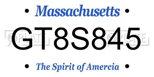 GT8S845 Massachusetts License Plate