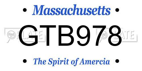 GTB978 Massachusetts License Plate