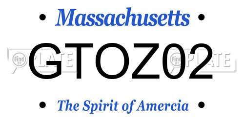 GTOZ02 Massachusetts License Plate