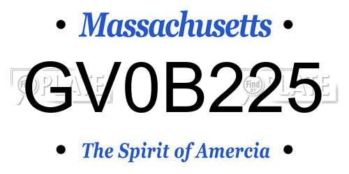 GV0B225 Massachusetts License Plate