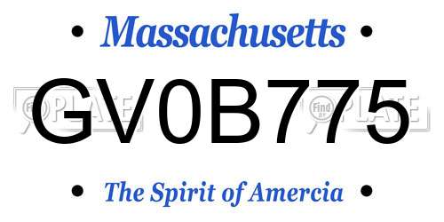 GV0B775 Massachusetts License Plate