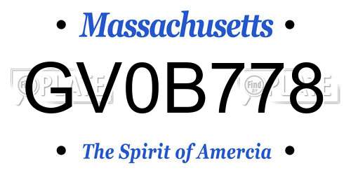 GV0B778 Massachusetts License Plate