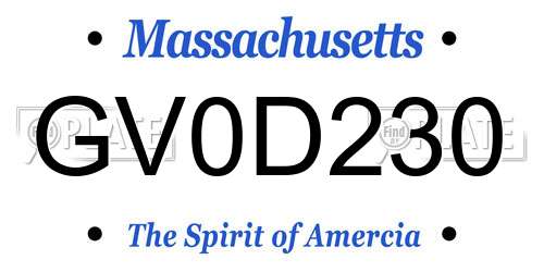 GV0D230 Massachusetts License Plate
