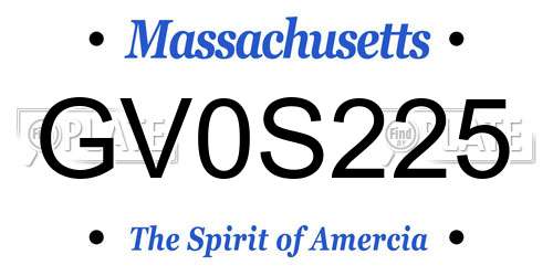GV0S225 Massachusetts License Plate