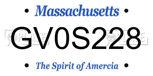GV0S228 Massachusetts License Plate