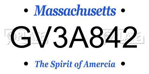 GV3A842 Massachusetts License Plate