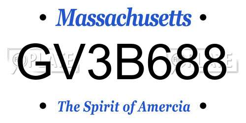 GV3B688 Massachusetts License Plate