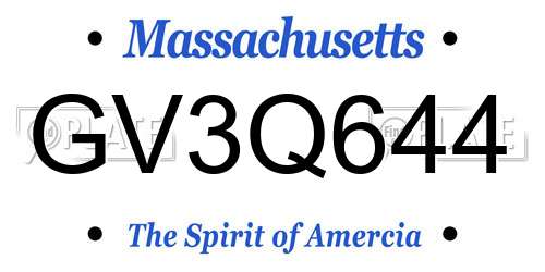 GV3Q644 Massachusetts License Plate